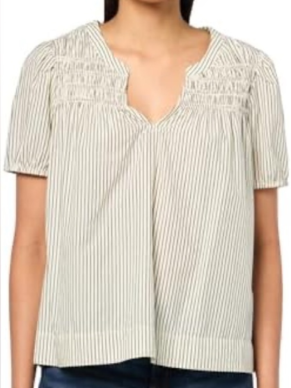 Lucky Brand Smocked Notched Puff Sleeve shirt - Cream/Black